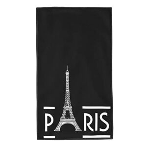 qicenit stylish romantic france paris with eiffel hand towel black super soft plush highly absorbent for bathroom 15.7x27.5in