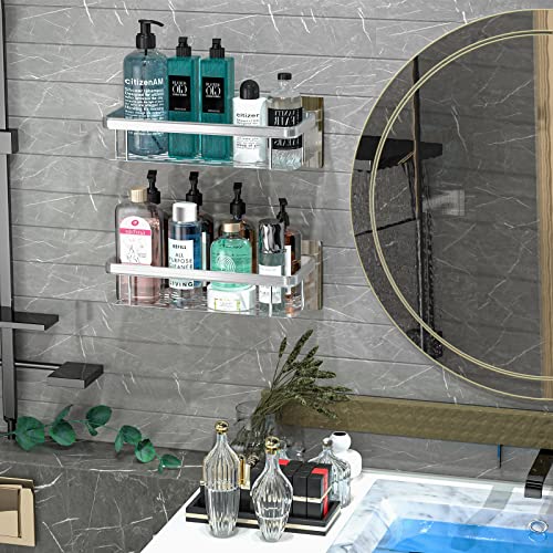 LIMINGDE Shower Caddy Shelf, Adhesive Bathroom Shower Organizer,No Drilling Wall Mounted Shower Rack,Rustproof Bath Storage Basket for Bathroom,Toilet,Kitchen - 2 Pack( Silver)