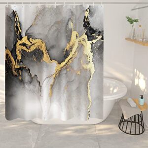 elepdfcd Shower Curtain Set, Marble Bathroom Sets, 4 Piece Glod Bathroom Sets with Rugs and Accessories Waterproof Shower Curtains, 12 Hooks, Abstract Black White