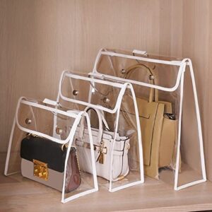 dust bags for purses and handbags with lid snap hanging hook, transparent dust bag for closet, purse protector bag white l