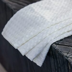 linendo cotton linen waffle weave washcloths 12"x12" white - set of 4, highly absorbent super soft luxury fast drying face towels for home and kitchen