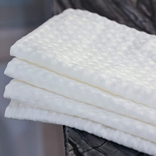 linendo Cotton Linen Waffle Weave Washcloths 12"x12" White - Set of 4, Highly Absorbent Super Soft Luxury Fast Drying Face Towels for Home and Kitchen