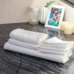 linendo Cotton Linen Waffle Weave Washcloths 12"x12" White - Set of 4, Highly Absorbent Super Soft Luxury Fast Drying Face Towels for Home and Kitchen