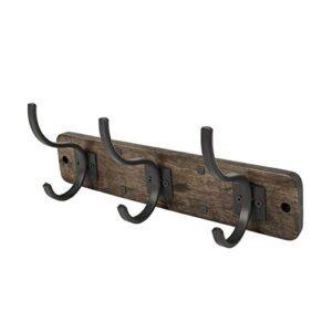 spectrum diversified richmond wall mount 3 hook wood rack for storage and organization of entryway bedroom and more, coffee/industrial gray, medium