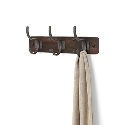 Spectrum Diversified Richmond Wall Mount 3 Hook Wood Rack for Storage and Organization of Entryway Bedroom and More, Coffee/Industrial Gray, Medium