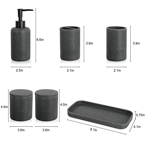 ZCCZ - Black Bathroom Accessories Set 6 Pcs - Lotion Soap Dispenser, 2 Qtip Holder Dispenser, Toothbrush Holder, Vanity Tray, Bathroom Tumbler - Decorative Countertop Vanity Organizer