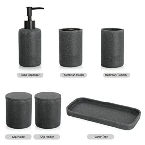 ZCCZ - Black Bathroom Accessories Set 6 Pcs - Lotion Soap Dispenser, 2 Qtip Holder Dispenser, Toothbrush Holder, Vanity Tray, Bathroom Tumbler - Decorative Countertop Vanity Organizer