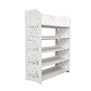 portable shoe rack storage unit shelves shoe storage cabinet, stackable wood-plastic board 5 tiers carved shoe shelf storage organizer for entryway closet bedroom,white