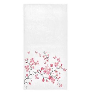 Naanle Beautiful Cherry Blossoms Flowers Butterfly Soft Highly Absorbent Guest Large Home Decorative Hand Towels Multipurpose for Bathroom, Hotel, Gym and Spa (16 x 30 Inches)