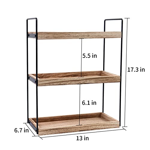 3 Tier Bathroom Organizer Countertop, Wood Vanity Organizers and Storage, Bathroom Trays for Counter, Standing Rack Cosmetic Holder