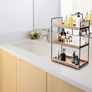 3 Tier Bathroom Organizer Countertop, Wood Vanity Organizers and Storage, Bathroom Trays for Counter, Standing Rack Cosmetic Holder