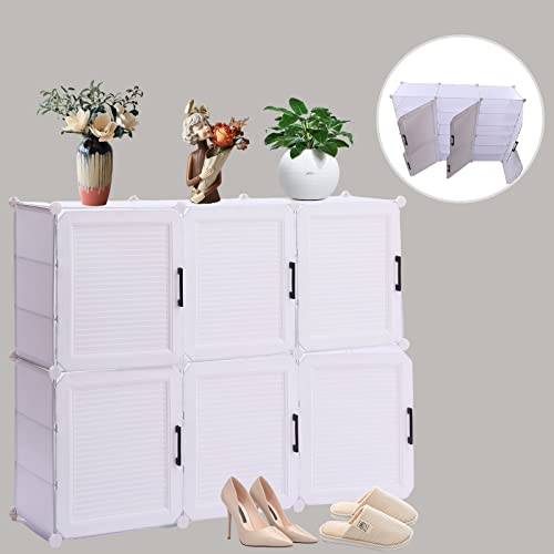 DYRABREST 6 Tier Portable Shoe Rack Organizer,24/36 Pairs Entryway Shoe Organizer Storage Cabinet with Shuttered Door, Plastic Stackable Space Saving Free Standing Shelf for Entryway (White, 6 Doors)