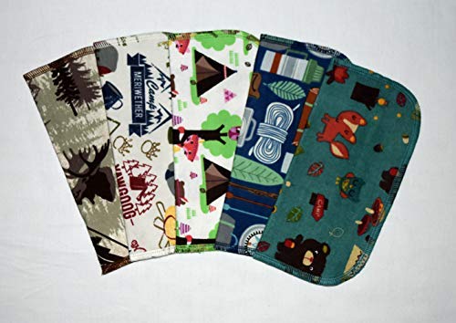 2 Ply Printed Flannel 8x8 Inches Set of 5 Little Wipes Camping Adventures