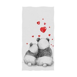 naanle cute pandas hearts mother's day soft absorbent large hand towels multipurpose for bathroom, hotel, gym and spa (16" x 30")