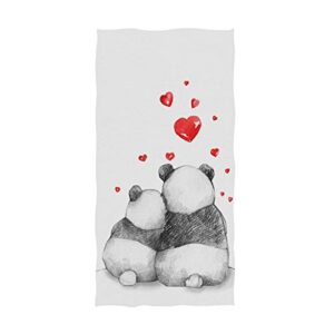 Naanle Cute Pandas Hearts Mother's Day Soft Absorbent Large Hand Towels Multipurpose for Bathroom, Hotel, Gym and Spa (16" x 30")