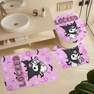 fmsnupz 4PCS Anime Shower Curtain Set, Cute Bathroom Decor with Non-Slip Rugs, Toilet Lid Cover and Bath Mat, Waterproof Fabric Shower Curtains with 12 Hooks, 70.8"x70.8"