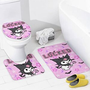 fmsnupz 4PCS Anime Shower Curtain Set, Cute Bathroom Decor with Non-Slip Rugs, Toilet Lid Cover and Bath Mat, Waterproof Fabric Shower Curtains with 12 Hooks, 70.8"x70.8"