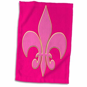 3D Rose Hot Pink Fleur-De-Lis Outlined in Yellow Matching Rose Background Towel, 15" x 22", Multicolor