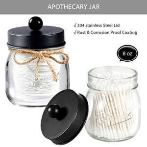 Mason Jar Bathroom Accessories Set 8 Pcs - Lotion Soap Dispenser,Toothbrush Holder,2 Apothecary Jars, Flower Vase,Soap Dish,Vanity Tray,Toilet Paper Holder Storage Bin,Vintage Farmhouse Decor (Black)