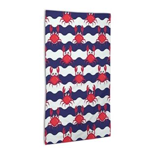 nibbuns nautical theme,towel set bath towels hand towels,nautical maritime theme crabs on striped,hotel quality super soft and highly absorbent,microfibre towel,blue red,15.75x31.5in