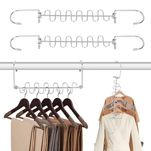 WWW Metal Space Saving Hangers,2 Pack Closet Organizers and Storage Space Saving Multifunctional 360°Rotation Stainless Steel Clothes Hanger for Wardrobe Heavy Clothes, Shirts, Pants, Dresses