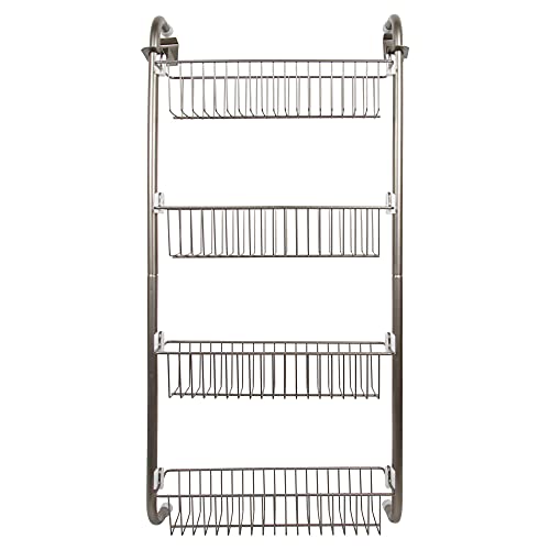 Bodico Shower Organizer Four-Tier Over-The-Door Metal Bathroom Storage Basket & Organizer, 16 x 36 inches, Silver, 5.5