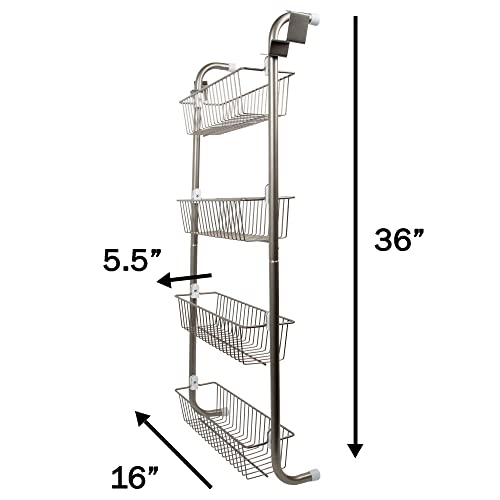 Bodico Shower Organizer Four-Tier Over-The-Door Metal Bathroom Storage Basket & Organizer, 16 x 36 inches, Silver, 5.5