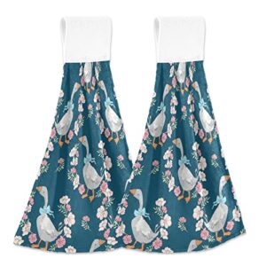 xigua 2 pcs hanging kitchen towel cute goose and flowers hand towel absorbent hanging tie towels for bathroom laundry room kitchen 12 x 17 inches
