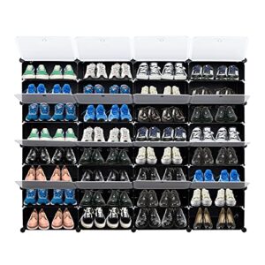 Sawandoo 8-Tier Portable 64 Pair Shoe Rack Organizer 32 Grids Tower Shelf Storage Cabinet Stand Expandable for Heels, Boots, Slippers, Black