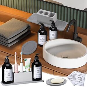 Bathroom Accessory Set Including Bathroom Toothbrush Holder Soap Dish Bathroom Hand Soap Shampoo Dispenser Waterproof Label Stickers for Bathroom and Kitchen