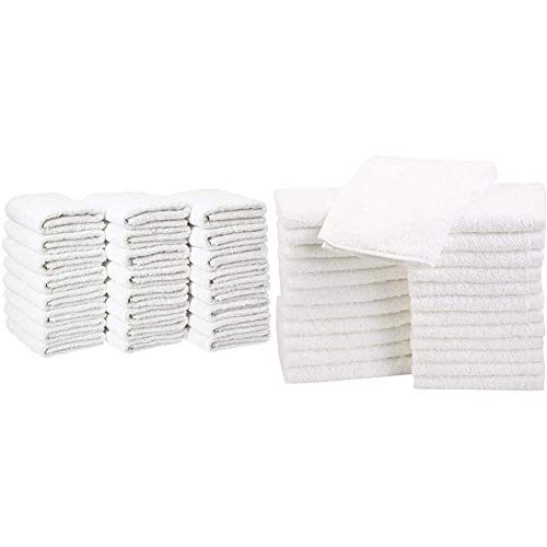 Amazon Basics Cotton Hand Towel - 24-Pack, White & Fast Drying, Extra Absorbent, Terry Cotton Washcloths - Pack of 24, White, 12 x 12-Inch