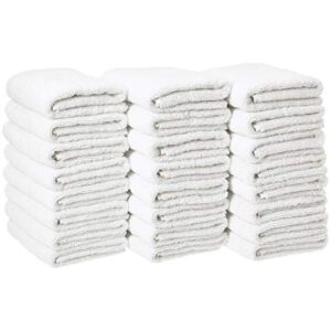 Amazon Basics Cotton Hand Towel - 24-Pack, White & Fast Drying, Extra Absorbent, Terry Cotton Washcloths - Pack of 24, White, 12 x 12-Inch