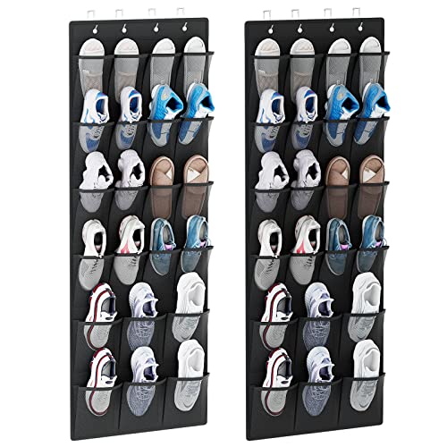 YOUDENOVA Over the Door Hanging Shoe Organizer - 2 Pack, 22 Extra Large Mesh Pockets Shoe Storage Racks Holders Behind Closet Door with 4 Metal Hooks for Sneakers, High Heels, Slippers