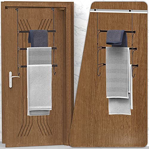 Skycarper Adjustable Over The Door Triple Towel Rack with Double Hooks,Bronze