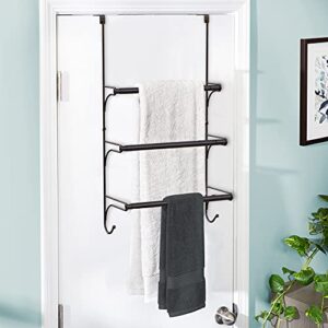 Skycarper Adjustable Over The Door Triple Towel Rack with Double Hooks,Bronze