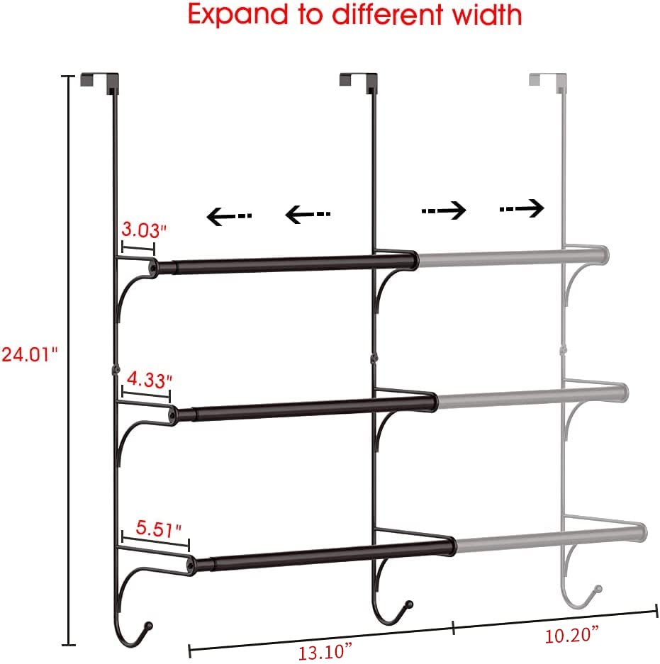 Skycarper Adjustable Over The Door Triple Towel Rack with Double Hooks,Bronze