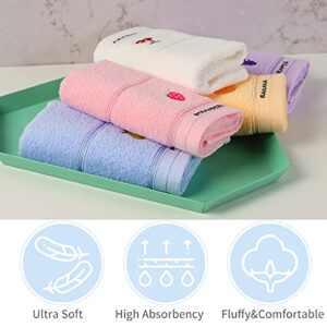 Soreca 100percentage Cotton Kids Facial Towels, Hand Towels and Fingertip Towels for Bathroom Towels Set Embroidered Cute Animal Pattern Children Washcloths 10inch x 20inch