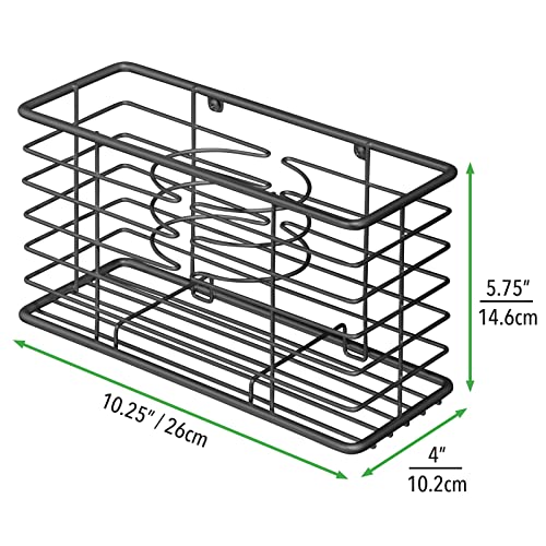 mDesign Steel Wall Mount Hair Dryer Storage Organizer - Hair Styling Tool Basket for Bathroom and Bedroom - Holds Hair Dryer, Flat Iron, Curling Wand, Hair Straightener - Linelle Collection - Black