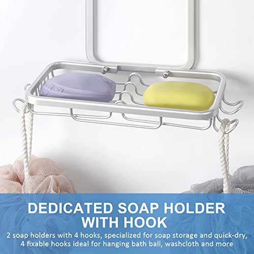 Shower Caddy Over Shower Head, Hanging Shower Caddy, Rustproof Shower Organizer with Hooks for Razor/Sponge, Over The Shower Head Caddy with Soap Basket (Silver))