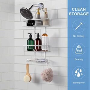 Shower Caddy Over Shower Head, Hanging Shower Caddy, Rustproof Shower Organizer with Hooks for Razor/Sponge, Over The Shower Head Caddy with Soap Basket (Silver))