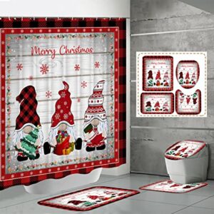 Gnome Christmas Bathroom Sets with Shower Curtain and Rugs, Merry Christmas Shower Curtain Set with Bath Mat, Xmas Bathroom Decor Set (Colorful Gnome)