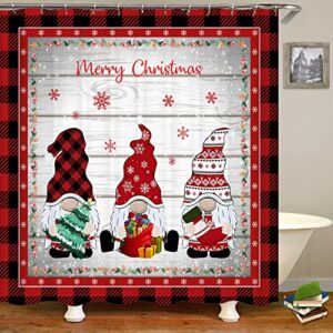 Gnome Christmas Bathroom Sets with Shower Curtain and Rugs, Merry Christmas Shower Curtain Set with Bath Mat, Xmas Bathroom Decor Set (Colorful Gnome)