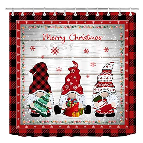 Gnome Christmas Bathroom Sets with Shower Curtain and Rugs, Merry Christmas Shower Curtain Set with Bath Mat, Xmas Bathroom Decor Set (Colorful Gnome)