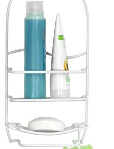 Home Basic Shower Caddy Vinyl Coated, Shampoo, Conditioner, Loofah and Soap Holder, White