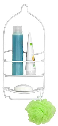 Home Basic Shower Caddy Vinyl Coated, Shampoo, Conditioner, Loofah and Soap Holder, White