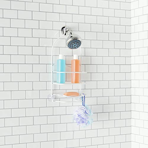 Home Basic Shower Caddy Vinyl Coated, Shampoo, Conditioner, Loofah and Soap Holder, White