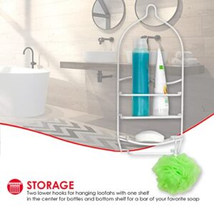 Home Basic Shower Caddy Vinyl Coated, Shampoo, Conditioner, Loofah and Soap Holder, White