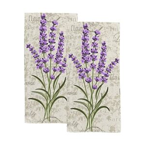 retro provence lavender stamps fingertip bath towels, super soft highly absorbent face hand towels, 2 pack purple flowers decorative dish towels for hotel kitchen bathroom, 30 x 15 inch