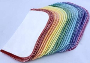 2 ply 8x8 inches white cotton birdseye little wipes set of 20 rainbow edging