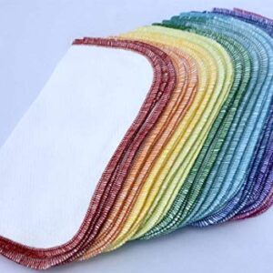 2 Ply 8x8 Inches White Cotton Birdseye Little Wipes Set of 20 Rainbow Edging